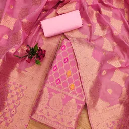 Panzora Ethnic Motifs Woven Design Zari Chanderi Silk Unstitched Dress Material-picture-22