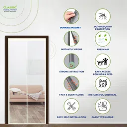 classic mosquito nets Classic Mosquito Net Magnetic Screen Fiberglass Mesh Curtain Patio Door With Full Frame Hook & Loop - White image 2