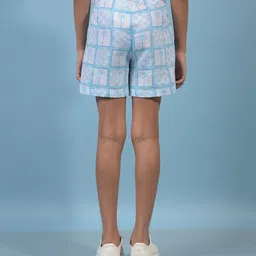 CRIMSOUNE CLUB Cotton Woven Checked & Palm Tree Printed Shorts - Blue image 3