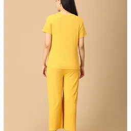 The Mom Store Cotton Spandex Knit Half Sleeves Solid Coordinating Maternity Night Suit Set With Nursing Access - Yellow image 3