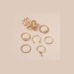 TheVineGirl Set Of 8 Gold-Plated Crystals Stone Studded Adjustable Finger Rings-picture-22