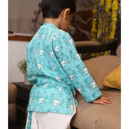 Polka Tots Full Sleeves Ethnic Turban MotifPrinted Kurta With Coordinating Dhoti Set - Sky Blue image 4