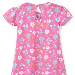 Babyhug Single Jersey Knit Half Sleeves Frocks With Bow Applique & Floral Print Pack Of 2 - Pink & Yellow image 3