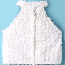 lil' drama Lil Drama Halter Neck Fur Detailed Top With Polka Dots Shimmer Embellished Skirt Set - White & Pink image 4