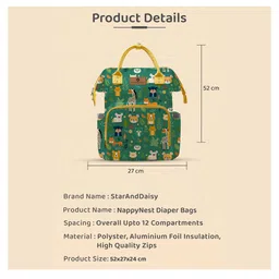 StarAndDaisy Nappy Nest Backpack, Newborn Baby Diaper Bags with Multiple Pockets, Back Opening, 26.5 Liter Enhanced Capacity, Waterproof Pocket, 3 Double Insulated Pockets,Jungle Print - White Height 20 Inches image 3
