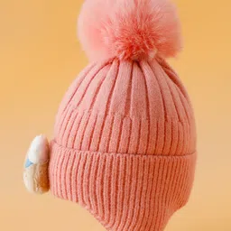 Babyhug Woollen Cap Mitten & Muffler Set with Teddy Embroidery & Applique Pink - Diameter 15 cm image 3