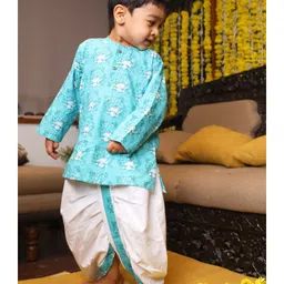 Polka Tots Full Sleeves Ethnic Turban MotifPrinted Kurta With Coordinating Dhoti Set - Sky Blue image 5