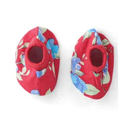 Babyhug 100% Cotton Mittens & Booties Floral Print - Red image 4