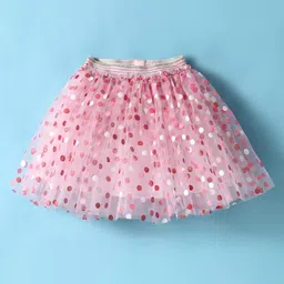 lil' drama Lil Drama Halter Neck Fur Detailed Top With Polka Dots Shimmer Embellished Skirt Set - White & Pink image 5