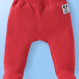 Babyoye Disney Interlock Knit Full Sleeves Onesie & Diaper Legging With Mickey Mouse Graphics & Cap - White & Red image 4