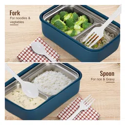 BAYBEE Kids Lunch Box 800ml | Leak-Proof & Microwave Safe 4-Side Lock BPA-Free Tiffin Box | Detachable Stainless Steel Plate, Spoon & Fork Included | Durable Lunch Box for School & Office (Blue) image 5