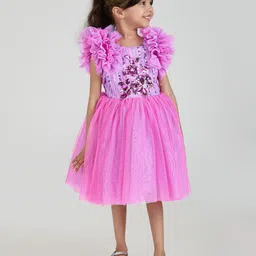Hopscotch Girls Pink Ruffle Embellished Round Neck Dress-picture-37