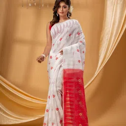 DESH BIDESH Ethnic Motifs Woven Pure Cotton Jamdani Saree-image-36