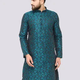 Jompers Men Green & Black Woven Design Straight Kurta-picture-22