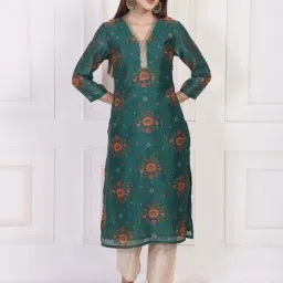 W Teal Polyester Floral Kurti image 5