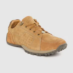 Woodland Men Camel Brown Solid Leather Sneakers with Perforated Detail-picture-4