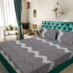 Arrabi Grey & Grey 350 TC King Bedsheet with 2 Pillow Covers-picture-28