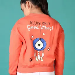 V-Mart Girls Graphic Printed Pullover Crop Sweatshirt-image-3