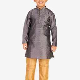 Pro-Ethic Style Developer Kids Grey & Light Brown Printed Full Sleeves Kurta with Pyjamas-picture-25