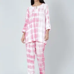 First Resort By Ramola Bachchan Pink And White Tie-Dye Lounge Set-picture-22