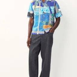 NEXT Tropical Print Cotton Linen Oversized Shirt image 3