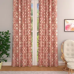 ROMEE Peach-Coloured & Orange Set of 2 Geometric Room Darkening Door Curtains-image-18