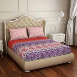Spaces ATRIUM PLUS ECOM Red & Purple Cotton 210 TC King Fitted Bedsheet with 2 Pillow Covers-picture-38