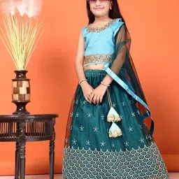 satyamfab Girls Embroidered Sequinned Ready to Wear Lehenga & Blouse With Dupatta image 2