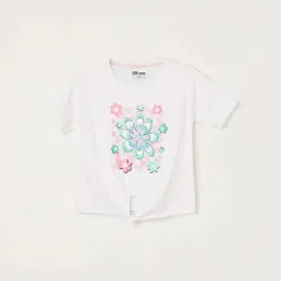 Fame Forever by Lifestyle Kids White & Blue Cotton Floral Print T-Shirt-picture-19