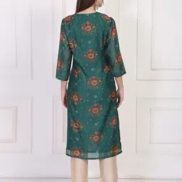 W Teal Polyester Floral Kurti image 2