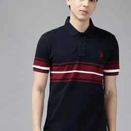 U.S. Polo Assn. Men Striped Pure Cotton Slim Fit T-shirt image 1