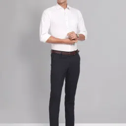 AD by Arvind Navy Slim Fit Flat Front Trousers image 5