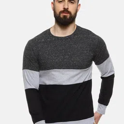 Campus Sutra Men Charcoal Grey & Black Colourblocked Round Neck T-shirt-picture-47