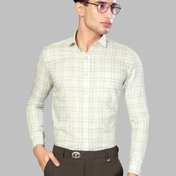 UR ETHICS Men Green Checked Slim Fit Premium Formal Shirts-image-15