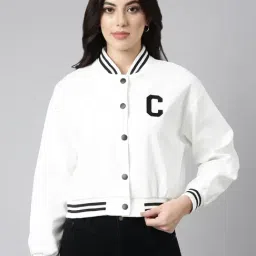 SHOWOFFFF White Graphic Print Crop Jacket image 2
