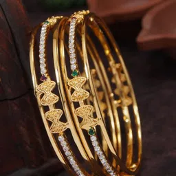 SGA FASHION Set Of 2 Gold-Plated American Diamond Stones Studded Bangles image 1