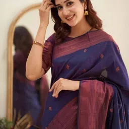 BAFNA MENS WEAR Woven Design Zari Silk Blend Handloom Banarasi Saree image 3