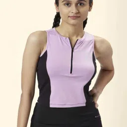 Ajile by Pantaloons Purple & Black Cotton Color-Block Sports Top-image-34
