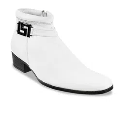 Mochi Men White Textured Leather Formal Boots-image-7