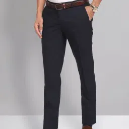 AD by Arvind Navy Slim Fit Flat Front Trousers image 3