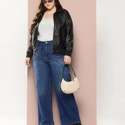 Sztori Plus Size Faux Leather Tailored Jacket image 5