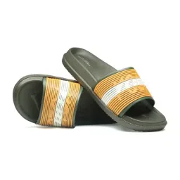 Asian Men's SLIDER-72 Olive & Yellow Slides image 5