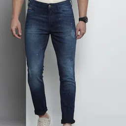 The Indian Garage Co Men Blue Slim Fit Low Distress Light Fade Stretchable Jeans-picture-48