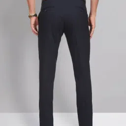 AD by Arvind Navy Slim Fit Flat Front Trousers image 2