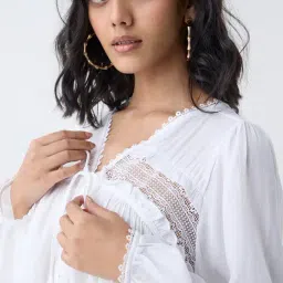 LOV by Westside White Lace-Detailed Blouse image 4