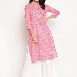 Be Indi Women Mandarin Collar Geometric Straight Side Slits Festive Kurta-picture-18