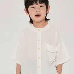 LULU & SKY Boys Oversized Fit Band Collar Solid Organic Cotton Casual Shirt-picture-34