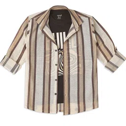 CAVIO Boys Comfort Horizontal Stripes Pure Cotton Casual Shirt Comes With T-shirt image 4