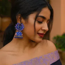 Digital Dress Room Peacock Enamel With Ghungroo Design Jhumkas-image-2