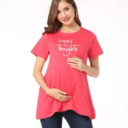 Bella Mama Cotton Half Sleeves Chest Printed Maternity Top - Fuchsia-picture-13